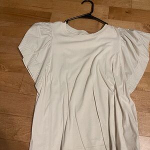 Zara White Flutter Sleeve Blouse